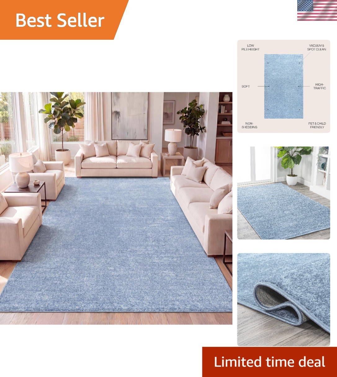 Haze 3×5 Area Rug in Classic Blue – Coastal and Minimalist Design for Your Home