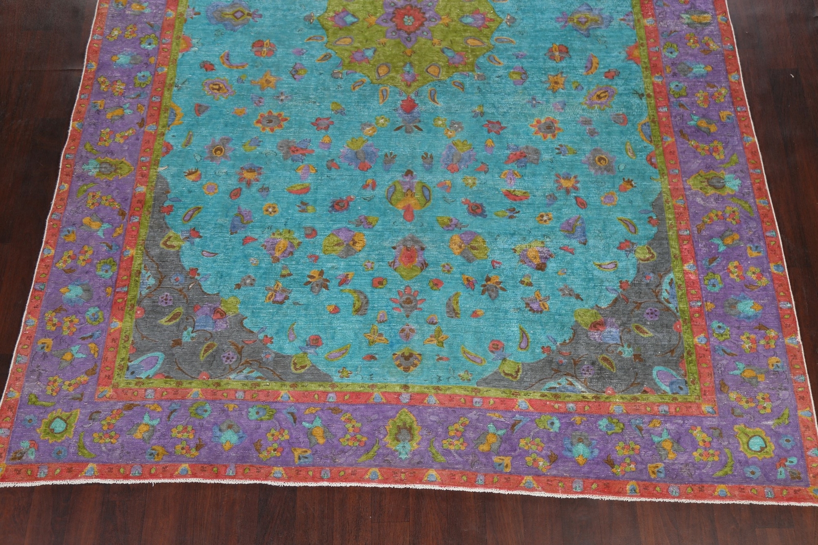 Vintage TURQUOISE Floral Tebriz Hand-knotted Area Rug Classic Oriental Wool 9×13