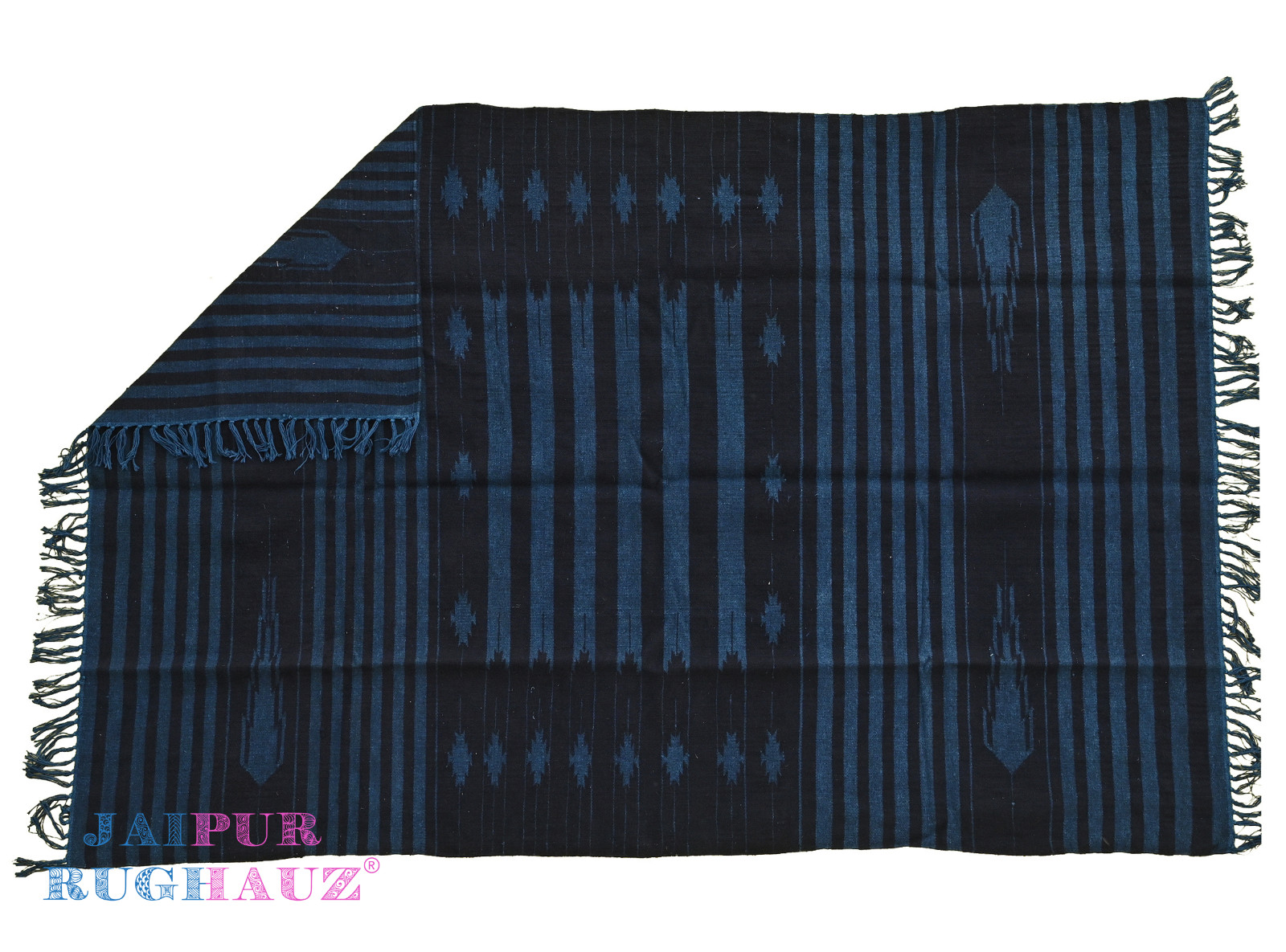 4×6 wool Deep Dark Indigo Blue Haveli Stripes Modern Handmade Area Rug