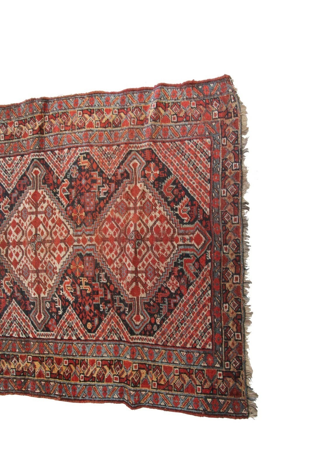 3×10 Rare Antique Handmade Wool Runner Red Tribal Geometric Shabby Chic Rug