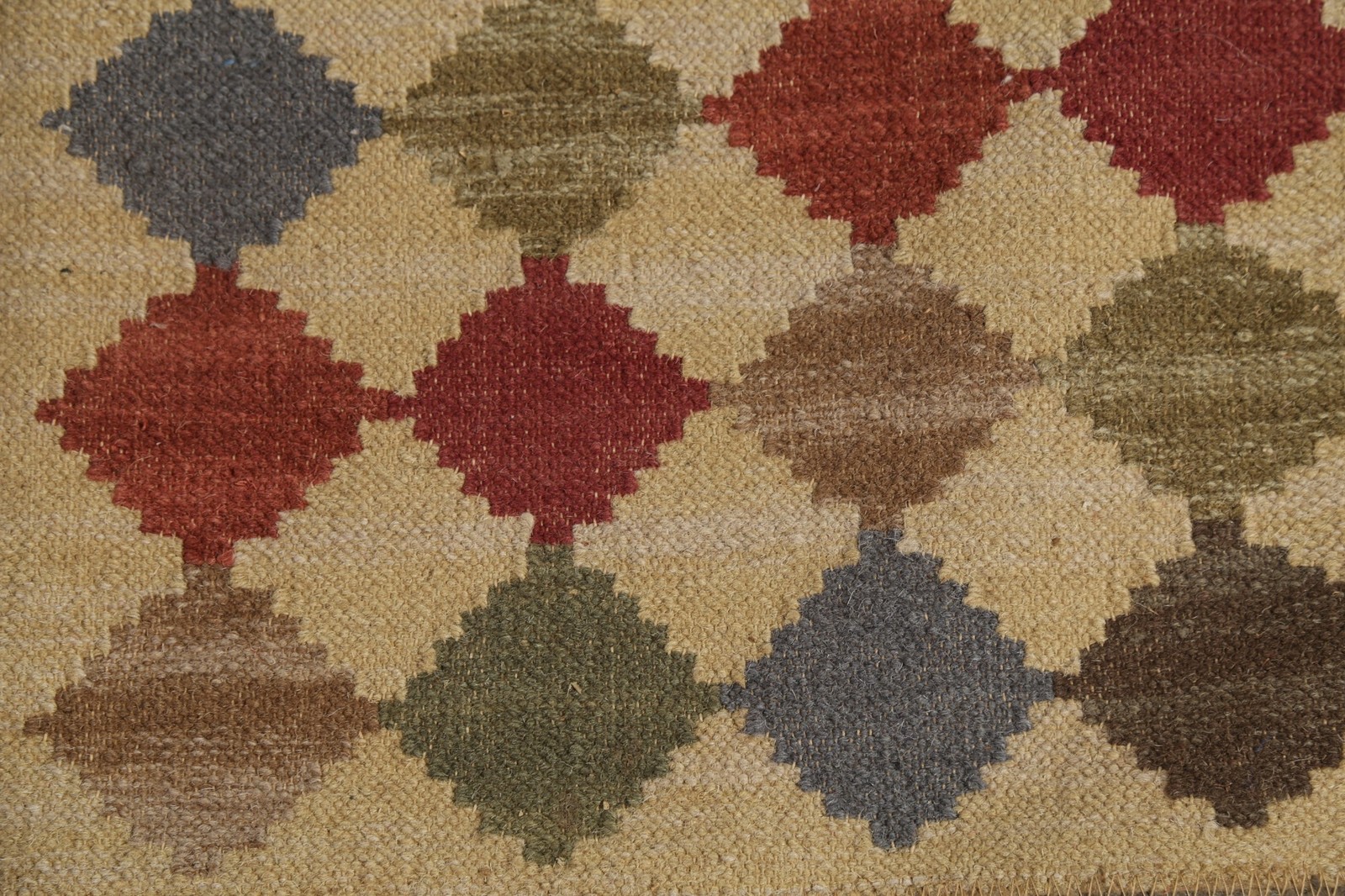 Geometric Kilim Oriental Area Rug 8×10 Diamond Wool Hand-woven Reversible Carpet