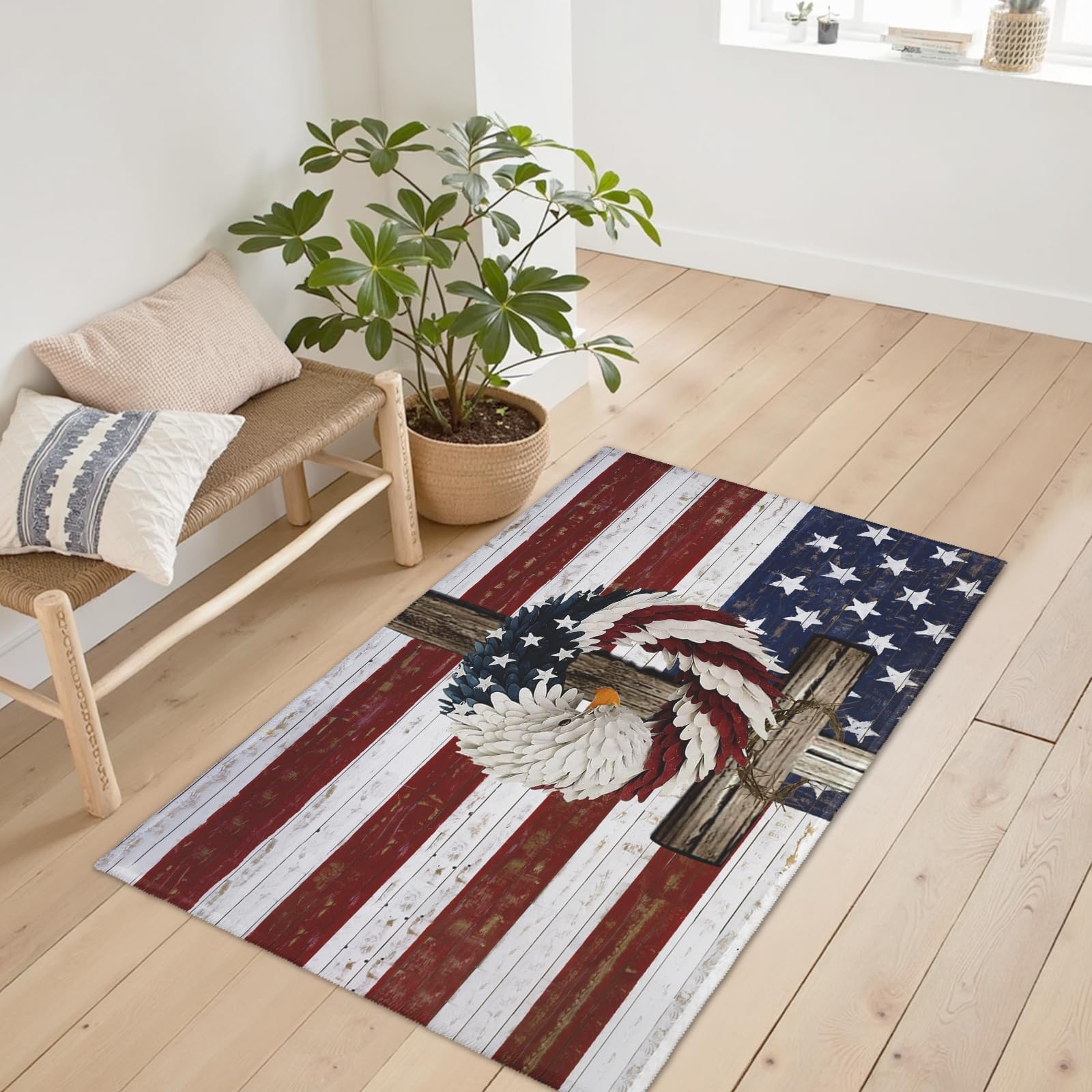 4th of July Rugs Stars and Stripes Eagle Patriotic Doormat American Flag Cros…