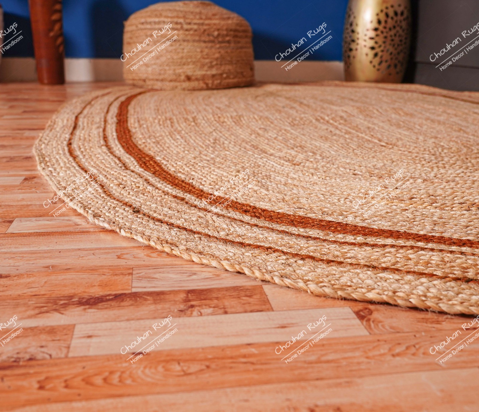 100% Natural Jute, Orange Braided Jute Rug In Oval , For Living Room And Decor