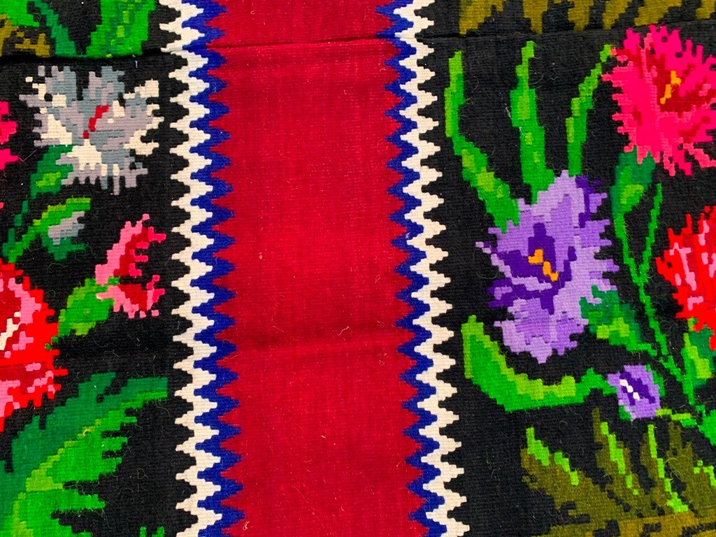 Vintage Handwoven Romanian Bessarabian Rose Kilim Floral Wool Rug 188×150 cm