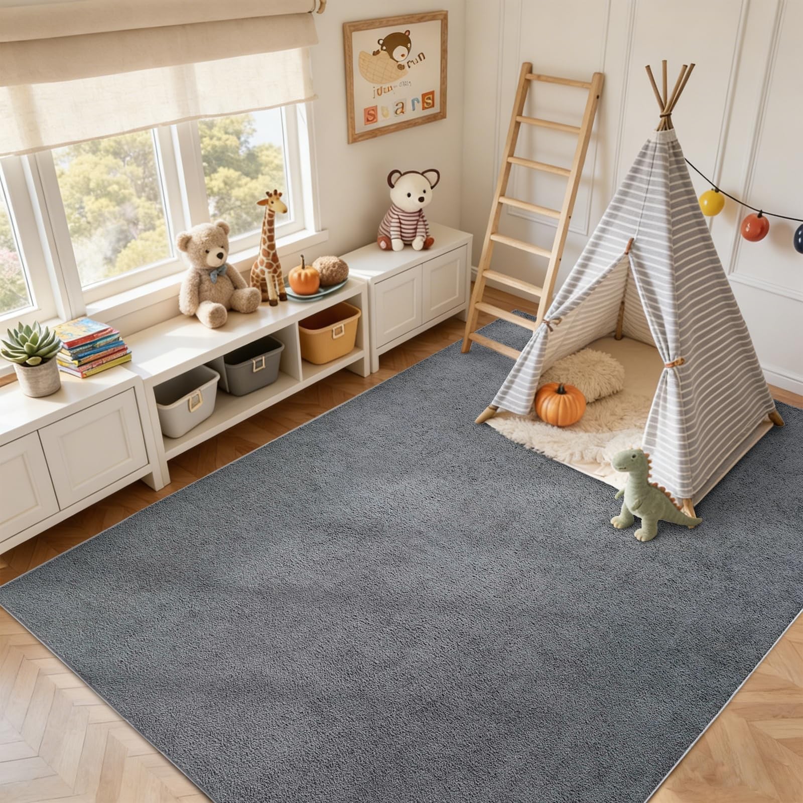 FinRè6×9 Washable Area Rugs for Bedroom Living Room, Low Pile Thin Rug Solid…