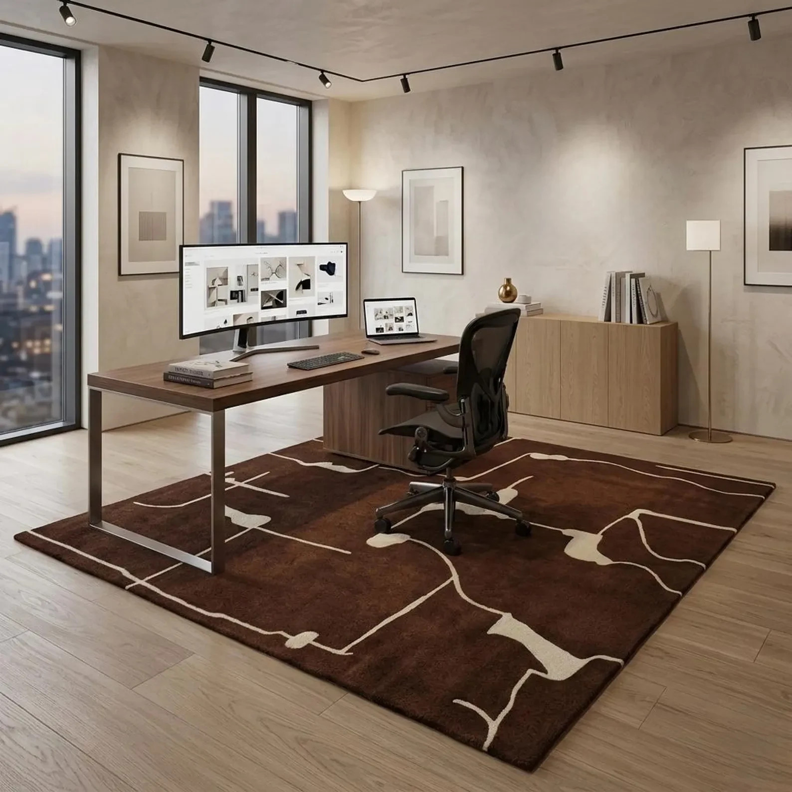 Hand-Tufted Abstract Geometric Mid-Century Modern Brown Architectural Area Rug