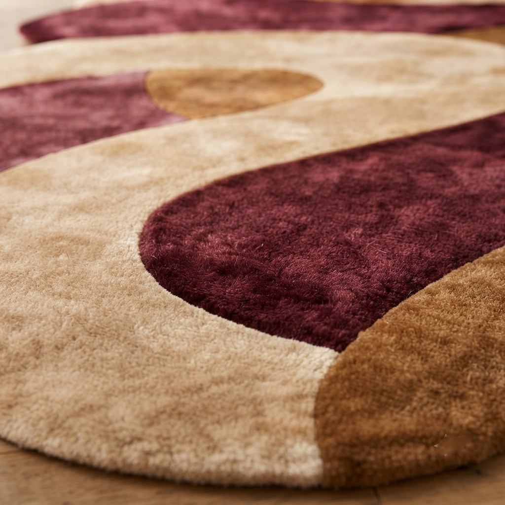 Hand Tufted Abstract Irregular Wool Rug Burgundy Beige Modern Living Room Carpet