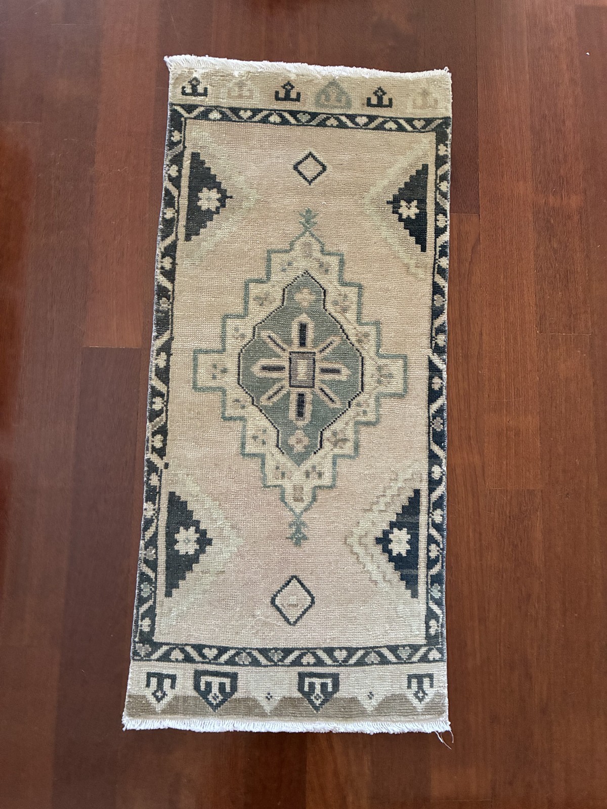 Entryway Small Accent Rug 2×3 Vintage Turkish Oushak Sage Green Wool Mat