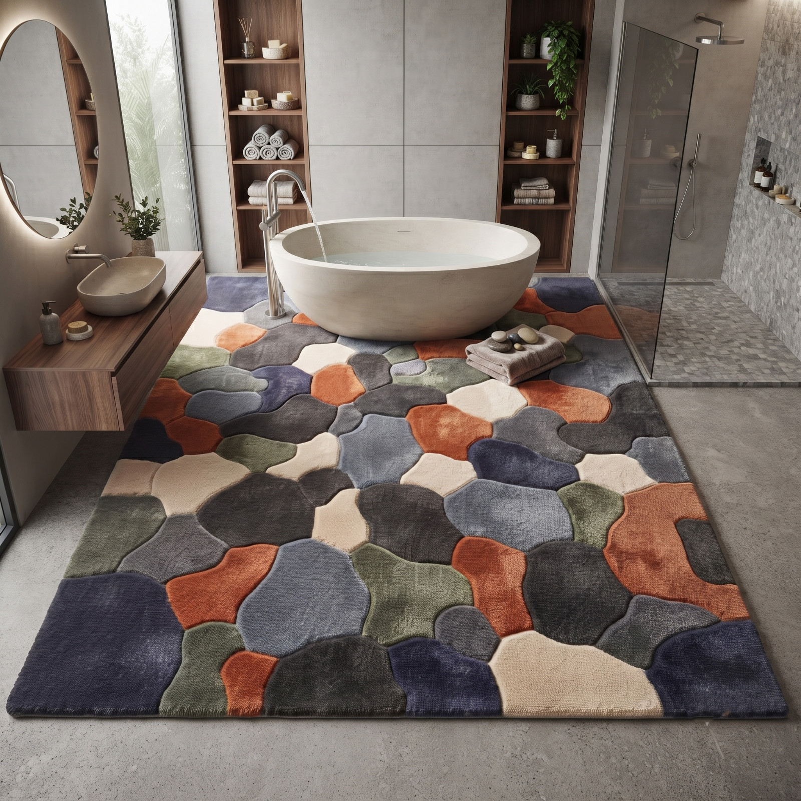 Hand Tufted Abstract Area Rug Modern Geometric Wool Rug Handmade Organic Shape