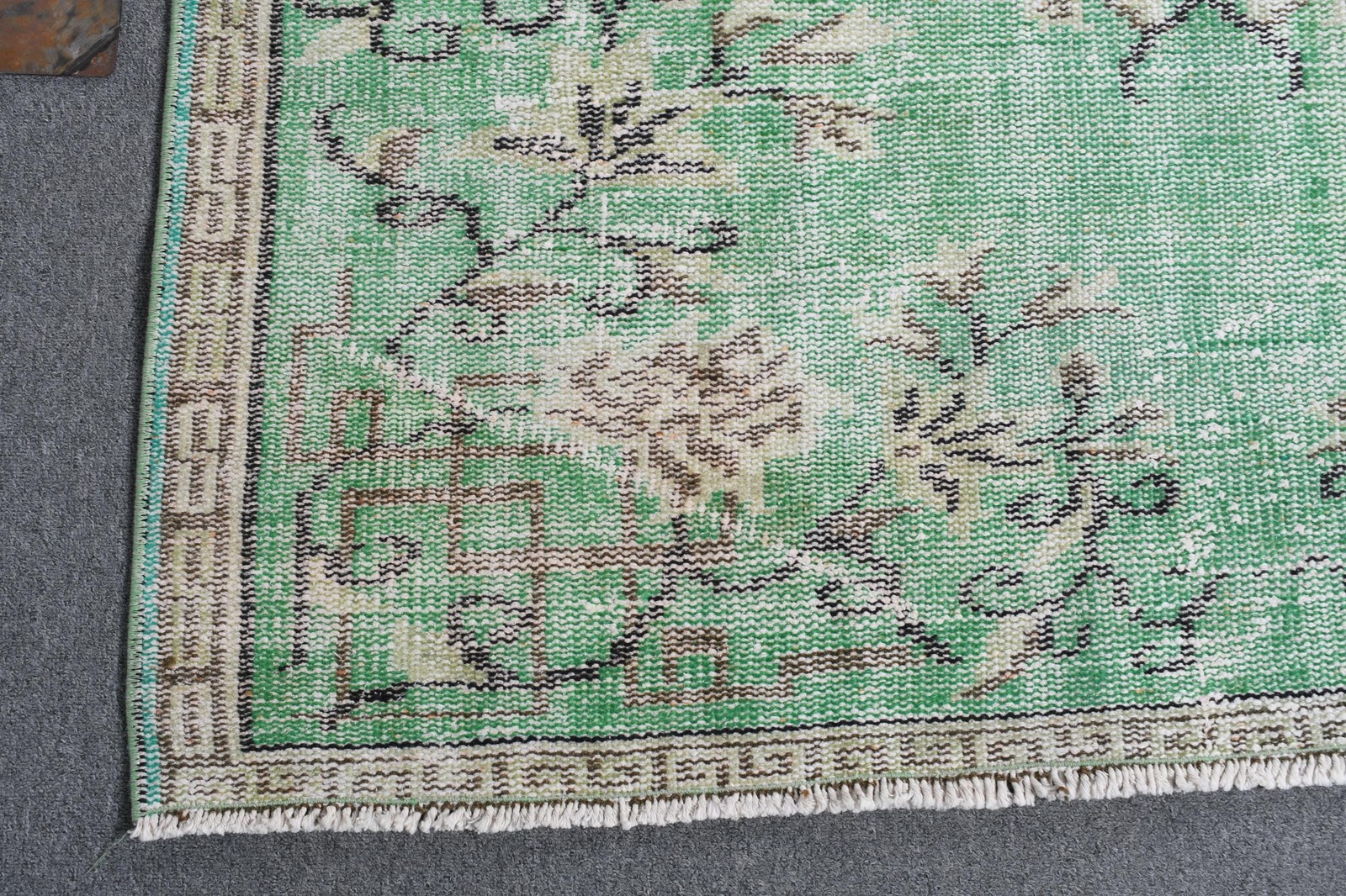 Turkish Area Rug, 4,5×8,1 ft Vintage Rug, Green Floral Wool Rug