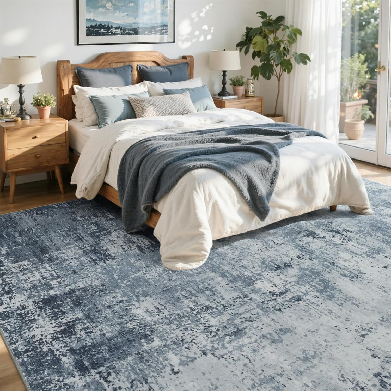 5×7 Modern Blue Abstract Area Rug Washable Non Slip Carpet Living Room