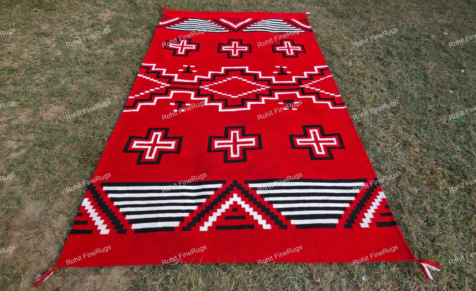 Custom Size Handwoven Red Wool Navajo Rug Native American Style Mexican Decor