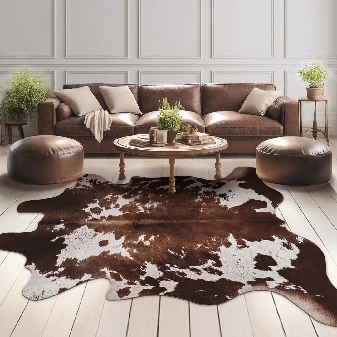 Faux Cowhide Cow Print Rug: 4.6 x 5.2 Feet Cow Hide Animal Print Area Carpet …