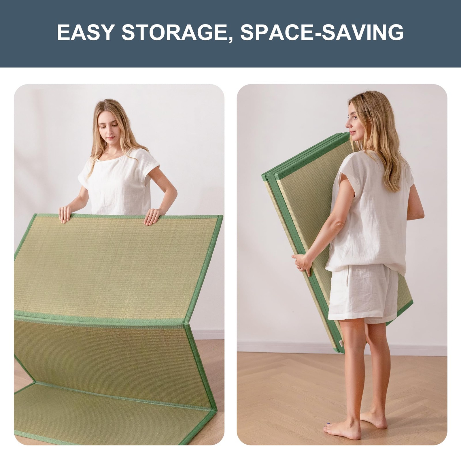 Japanese Tatami Mat, Rush Grass Portable Folding Mat 79″x39″x0.47″
