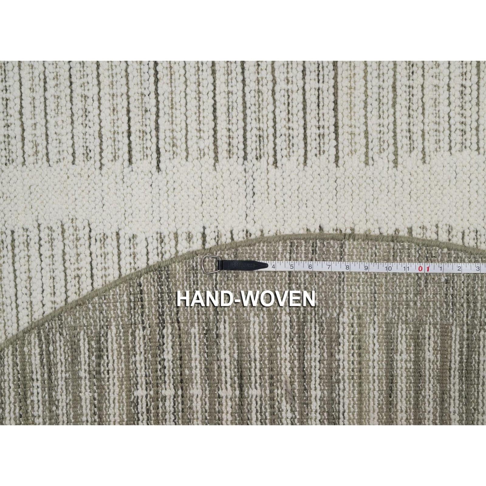 5’9″x5’9″ Ivory Hand Woven Round Rug Flat Weave with Pile Natural Wool R91738