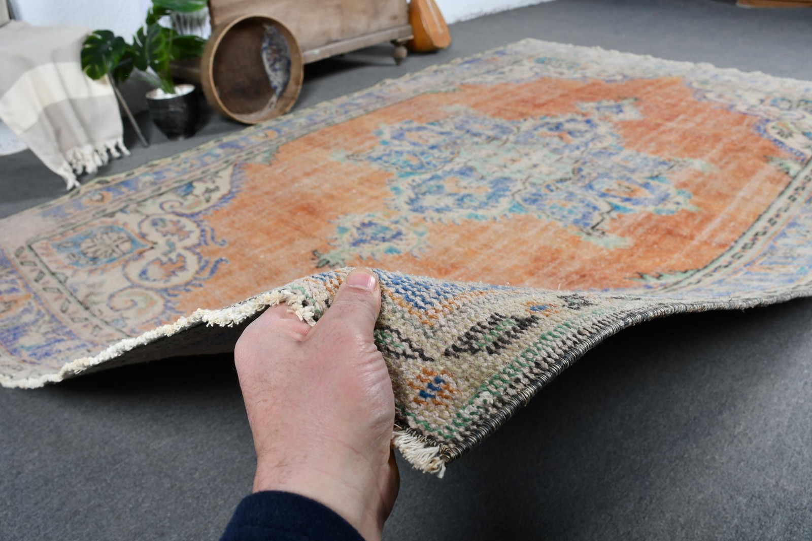 Turkish Vintage Rug 6,2×9,4 ft, Orange Oriental Wool Rug