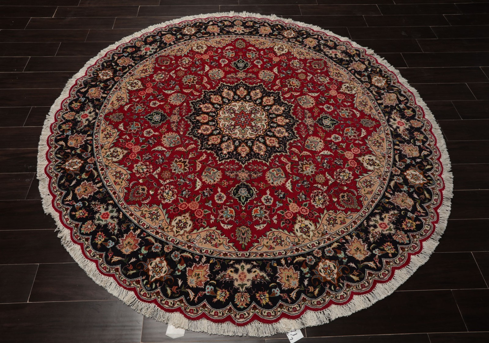6’7”x6’7” Round Hand Knotted Wool & Silk Fuschia Tabrizzz Traditional Area Rug