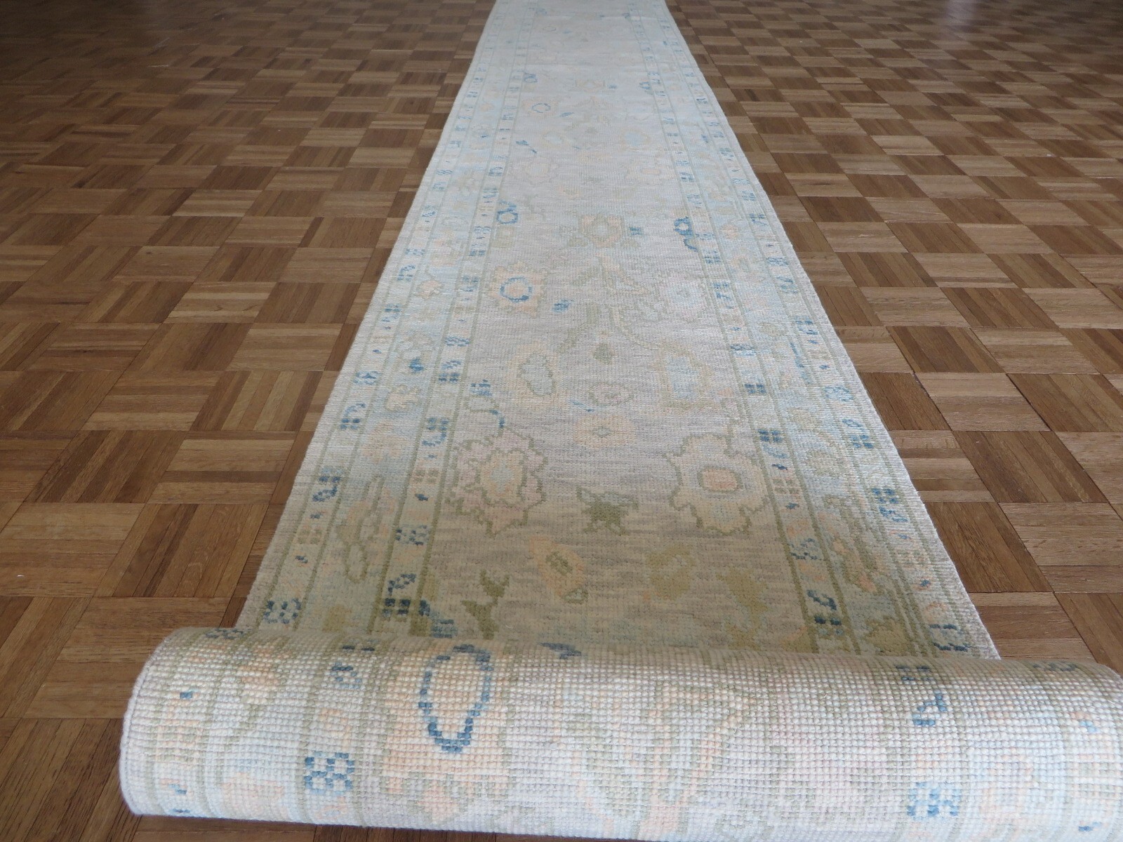 2’7 x 19’10 Runner Hand Knotted Gray Modern Oushak Oriental Rug G15809