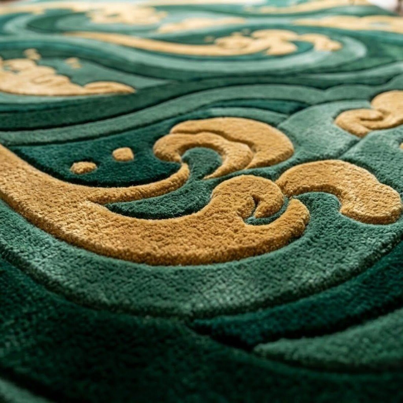 Hand Tufted Wave Rug, 3D Textured Emerald Green Wool Rug Large Area Rug