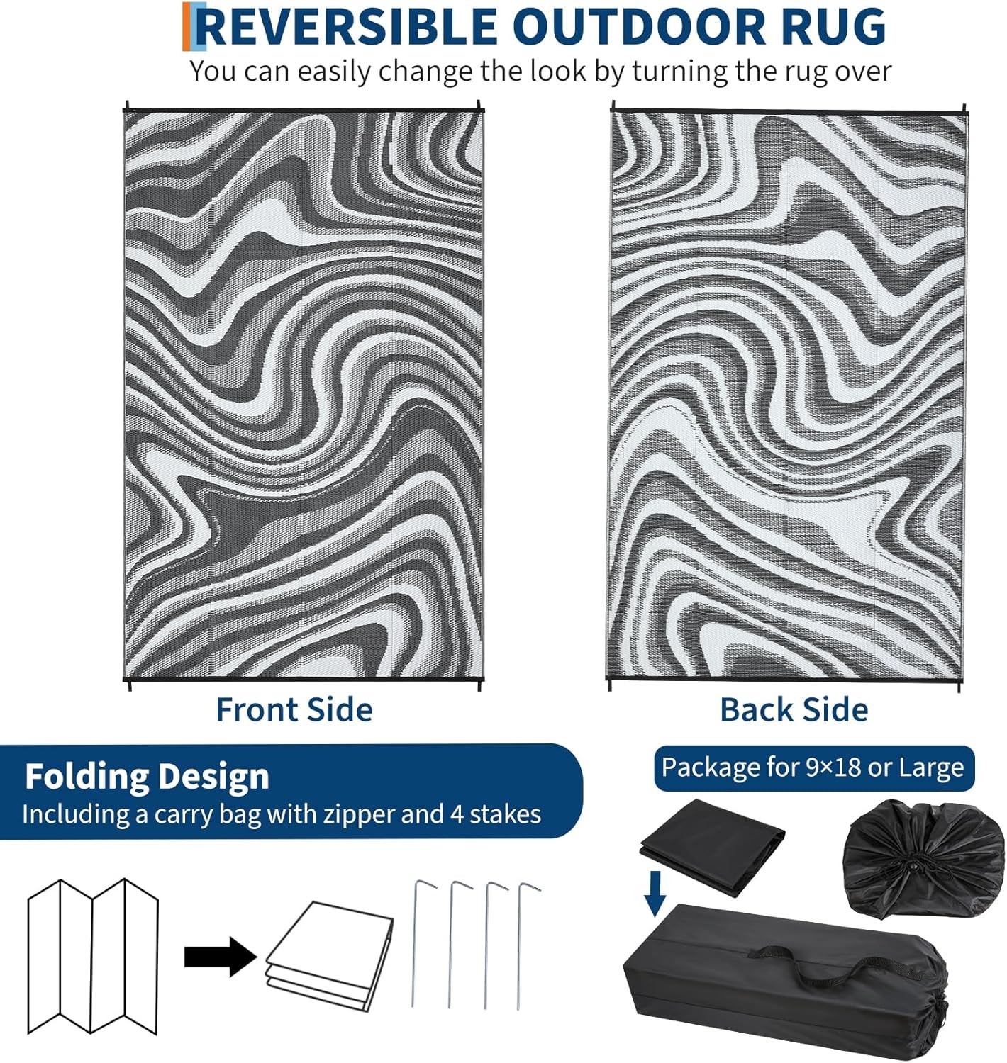 Multiple Outdoor Rug RV Mat Reversible Carpet Mat fr Patio Camping Backyard Deck