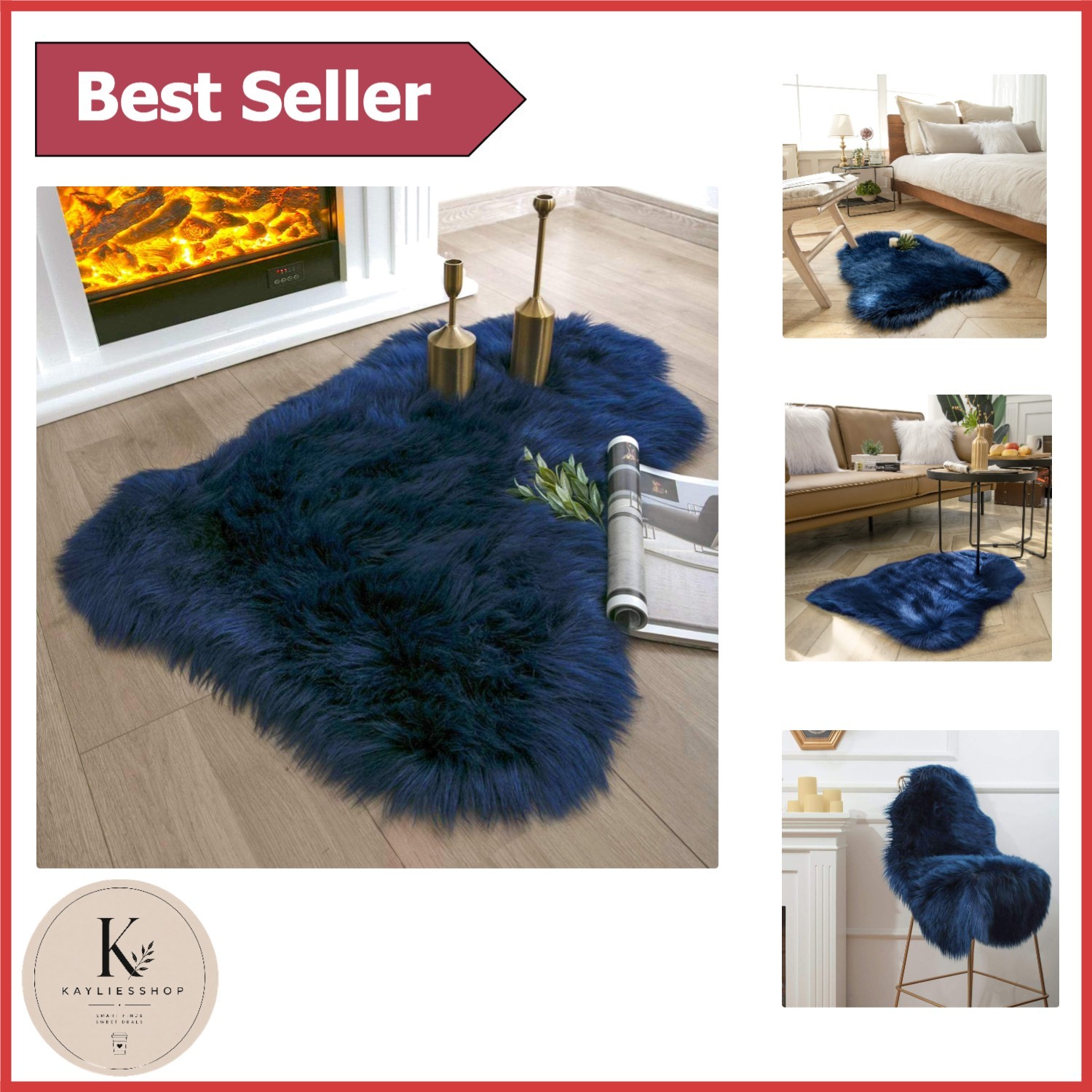 Fluffy Shaggy Area Rug in Navy Blue, 2 x 3 Feet – Perfect for Nursery Decor