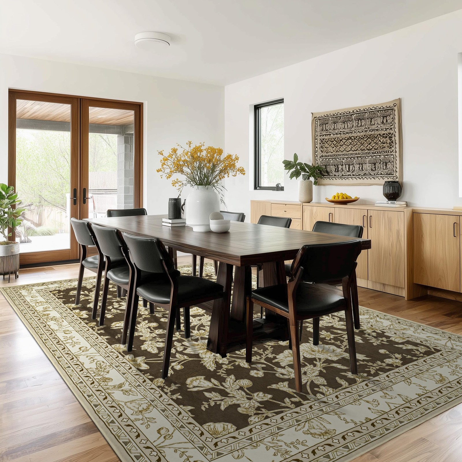 Bileehome Brown Floral Print Area Rugs For Bedroom Living Room Boho Farmhouse