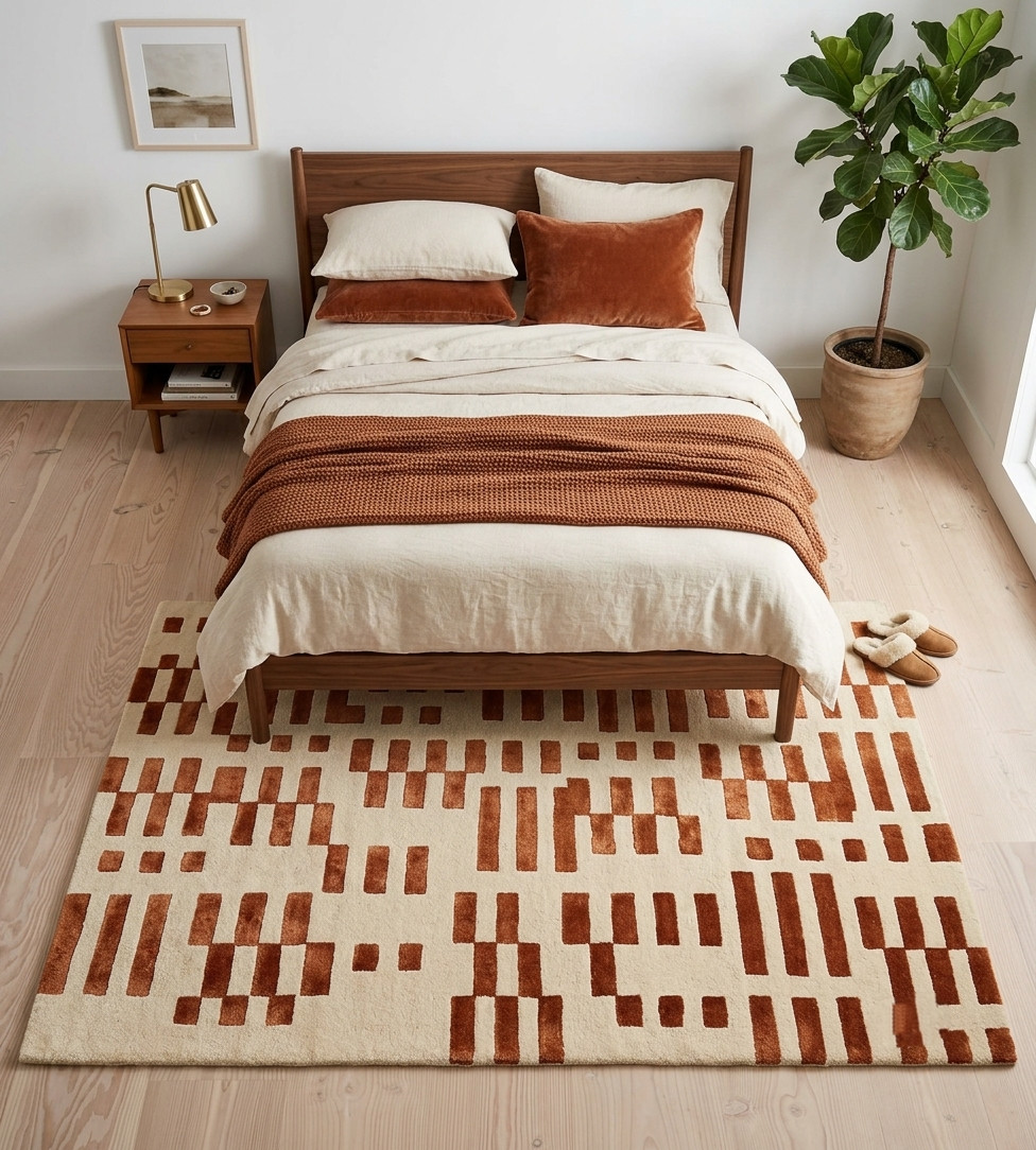 Hand-Tufted Rust Wool Area Rug Handmade Luxury Carpet for Bedroom Home Decor
