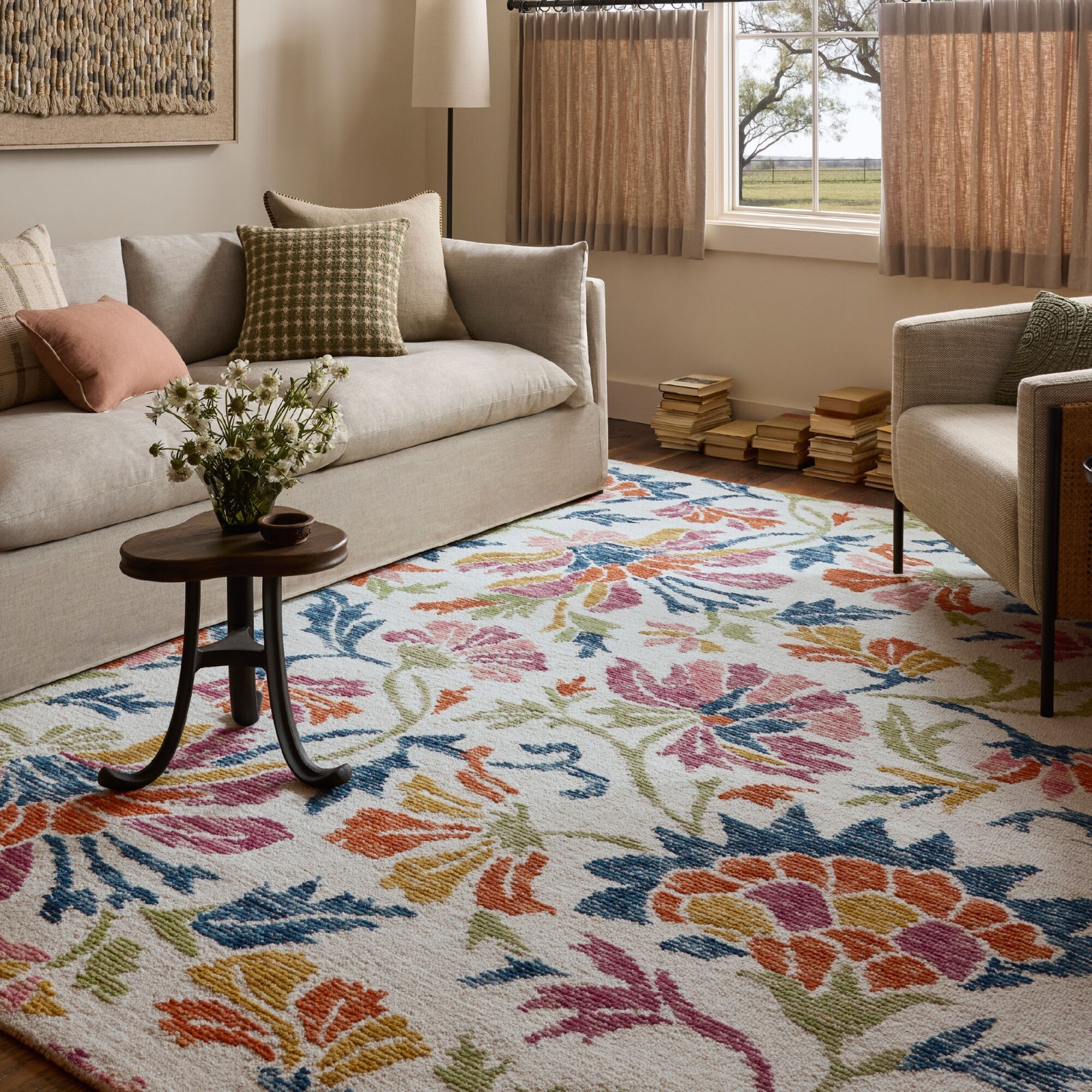 Hand Tufted New Zealand Wool Floral Rug Multicolour Modern Botanical Area Rug