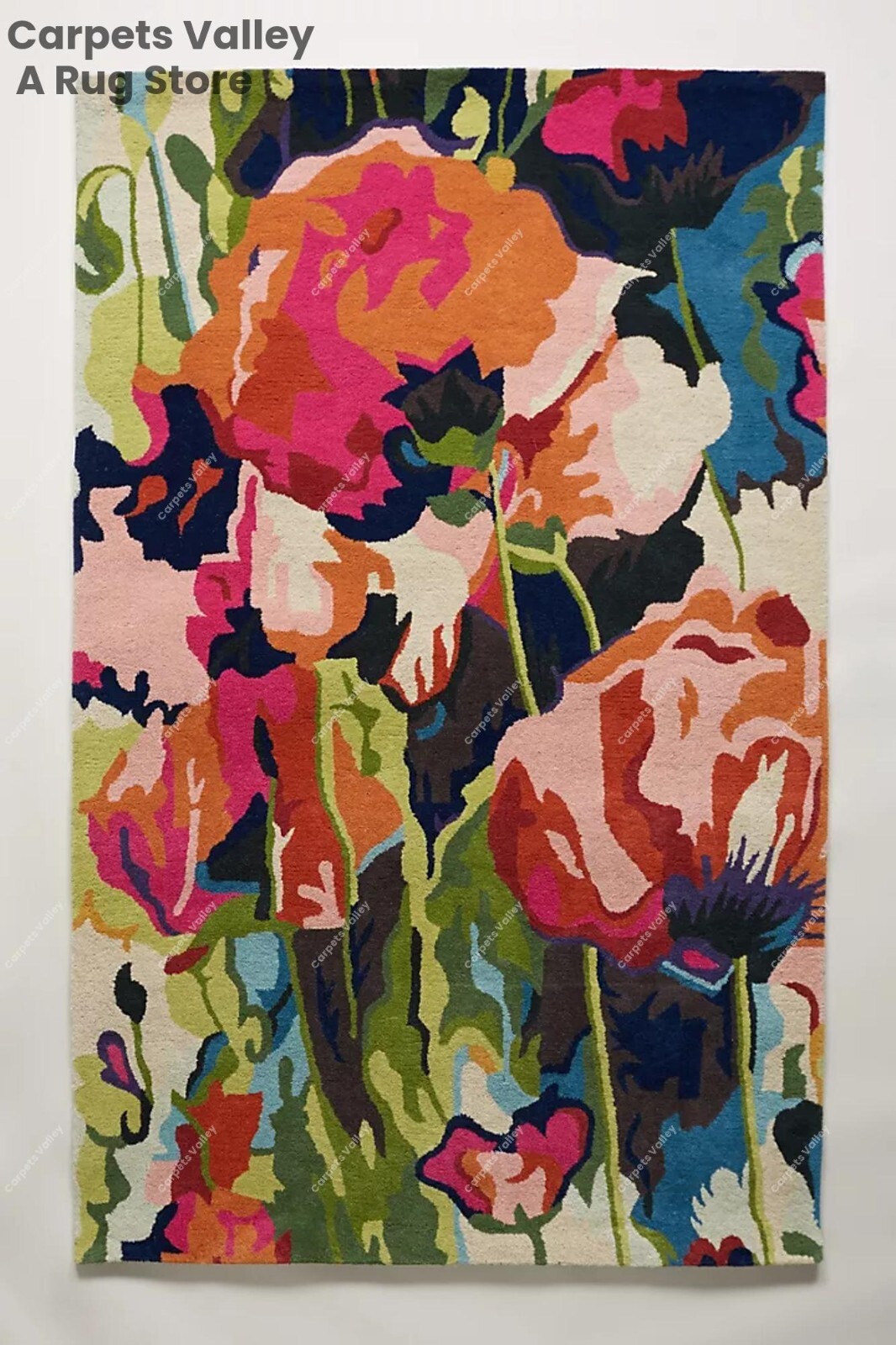 Brilliant Poppies Hand-Tufted Wool Handmade Area Rug Carpet for Home, Bedroom