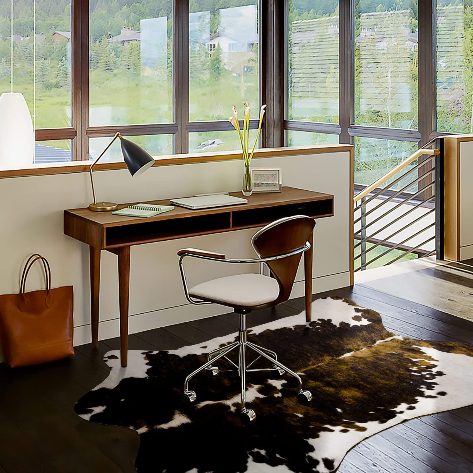 Cowhide Rug Small Cow Print for Bedroom Living Room Dark Brown 3.6 x 2.3 Feet