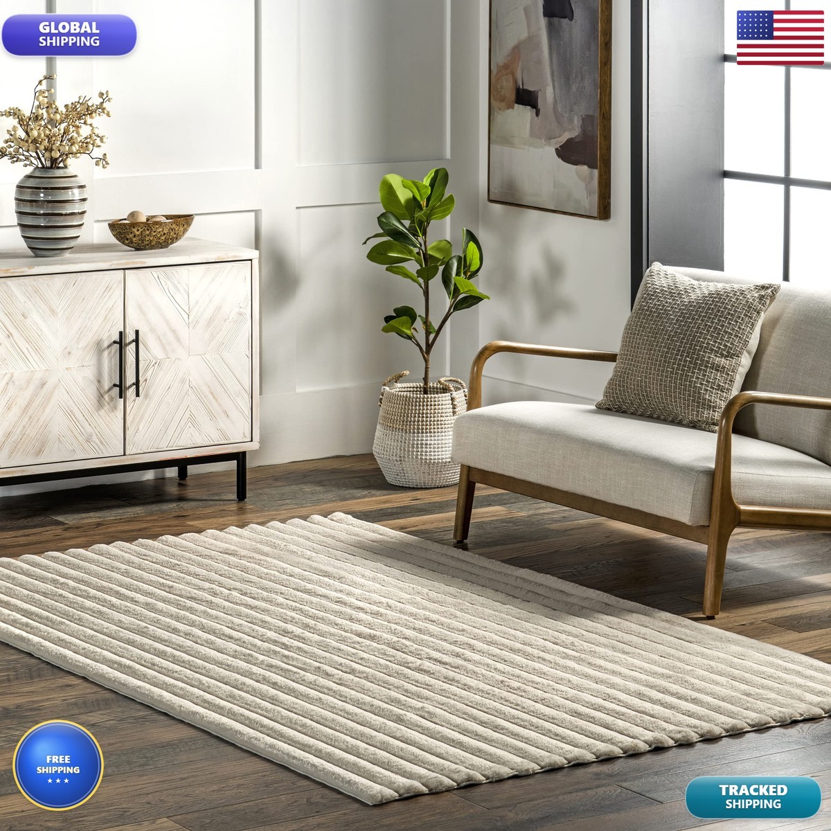 Nuloom Superiorwash Collection Kai Beige 5 X 8 Fluffy And Cozy High Traffic