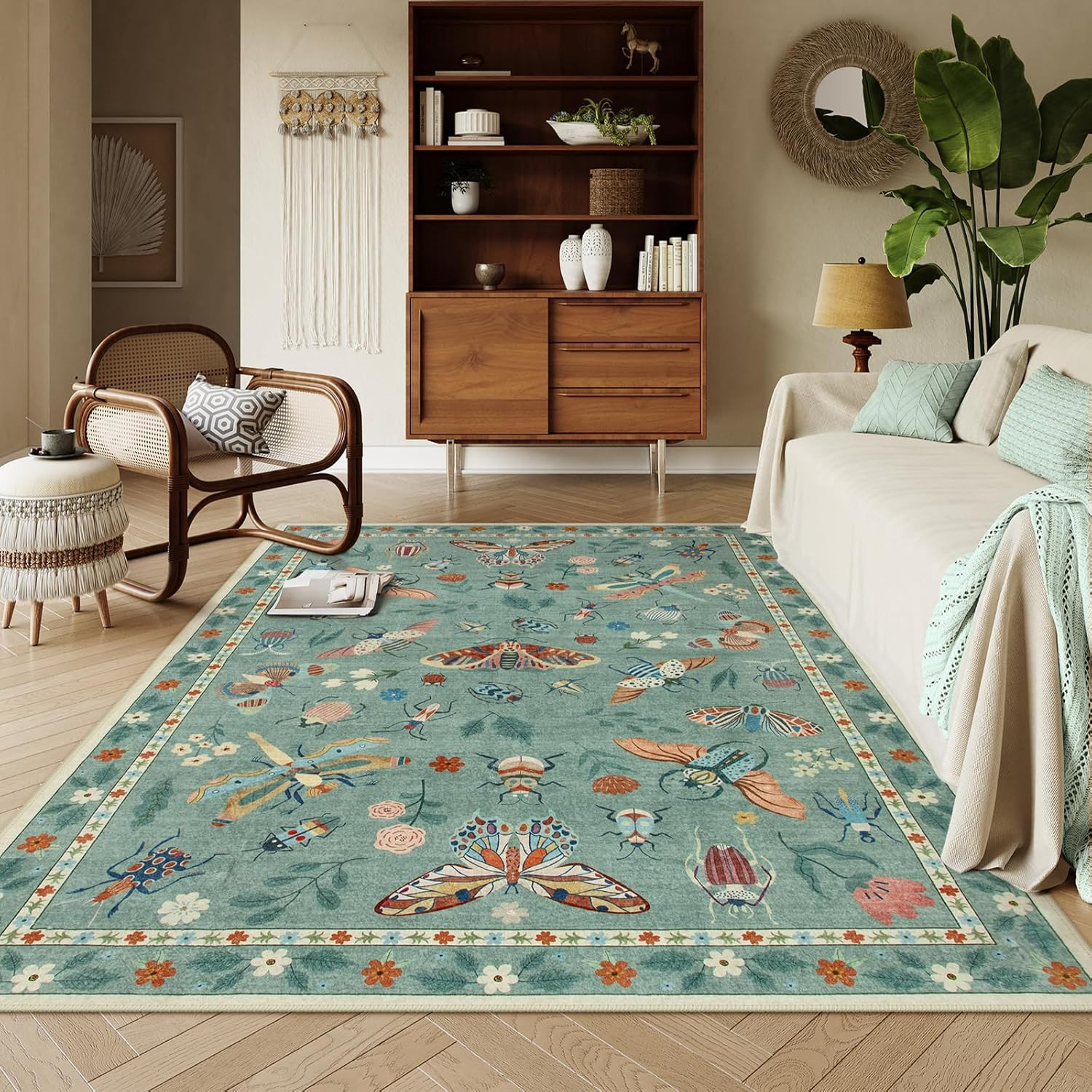Soft 6×9 Insect Washable Green Area Rug – Non-Slip, Stain Resistant Carpet