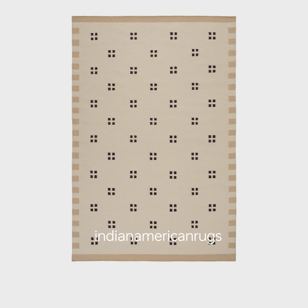 6×9 ft Handwoven Beige, Sand and Black Chic Wool Rug Gallery Scandinavian Modern