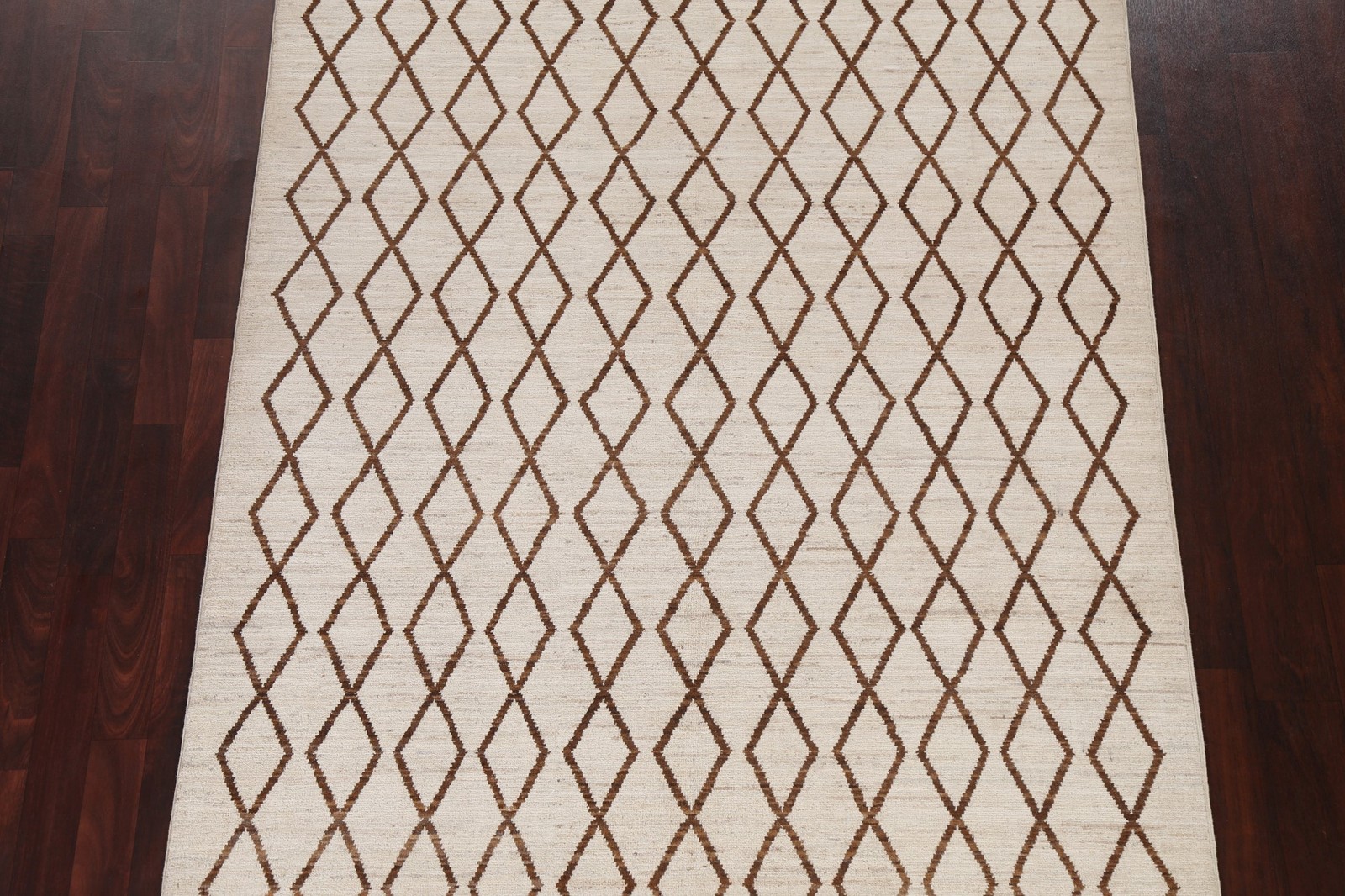 Trellis Moroccan Oriental Area Rug 5×7 Ivory & Brown Wool Hand-knotted Carpet