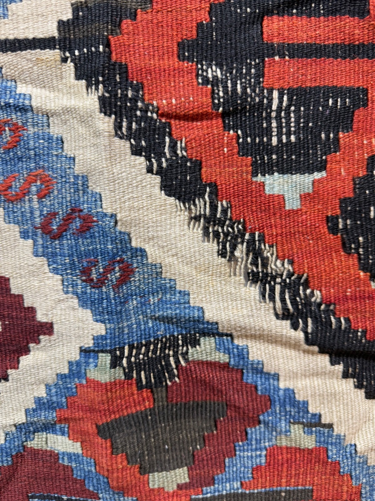 Vintage Beautiful Hand Woven Turkey Anatolian Wool Weaving One Part Kilim Rug