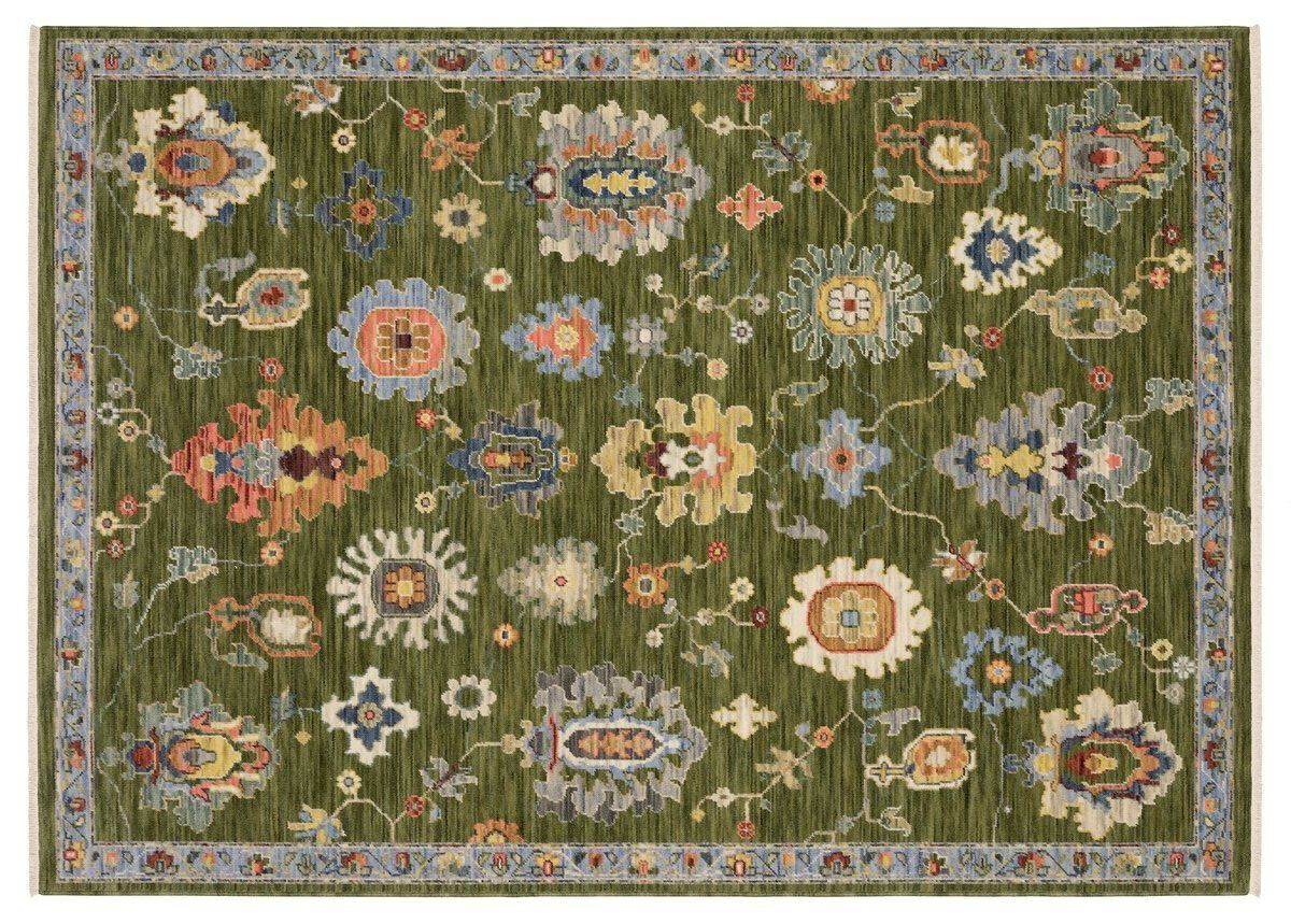Designer Vintage Axminster Wool Nylon Green Area Rug **FREE SHIPPING**