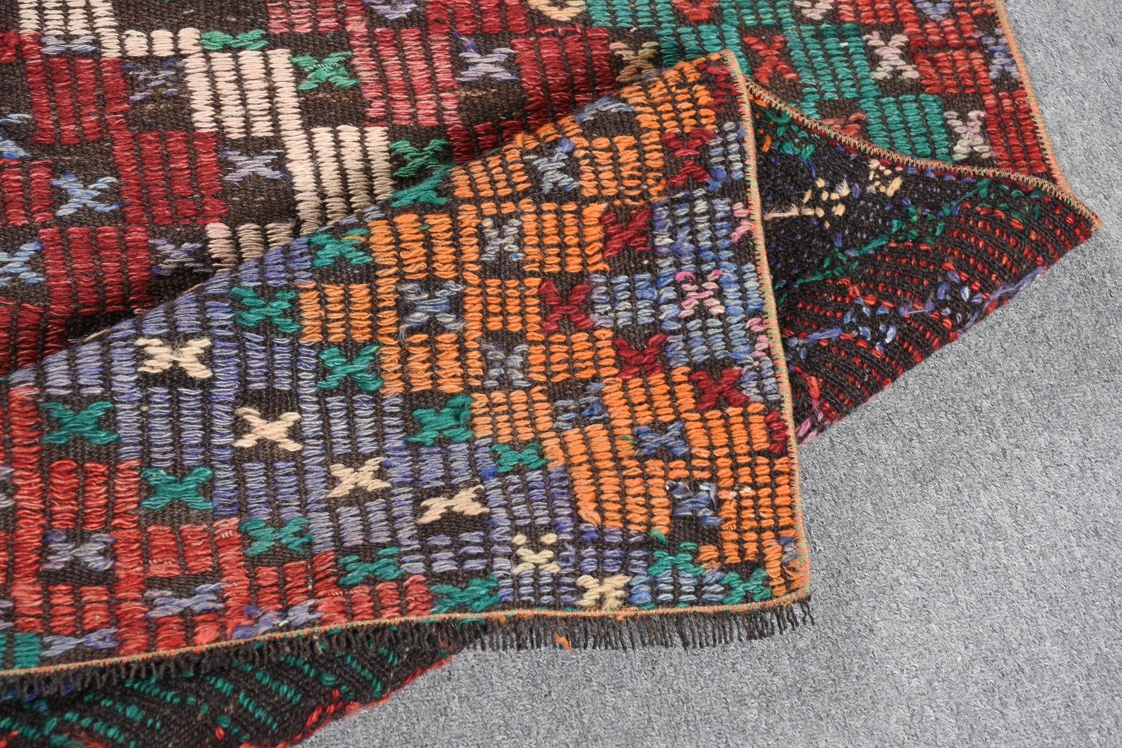 Vintage 6,3×7,7 ft Rug, Large Turkish Rug, Red Green Striped Rug