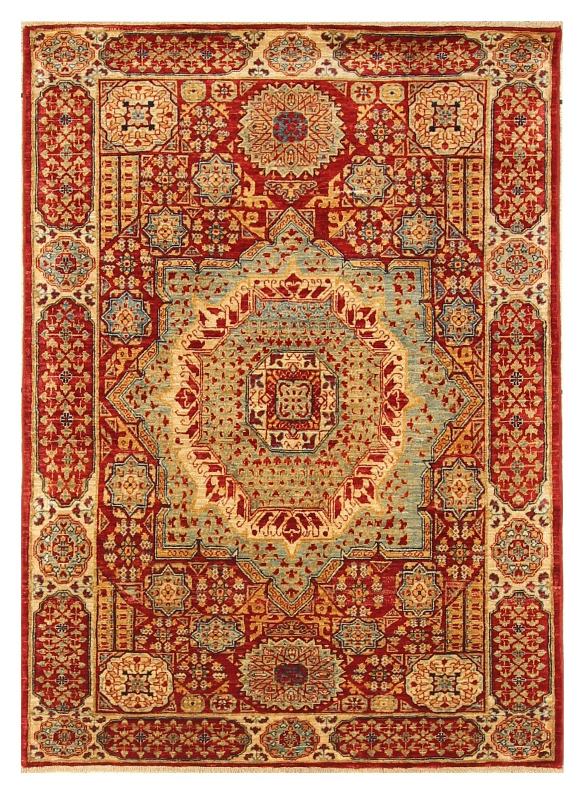 4×5 ft Red Mamluk Afghan Hand Knotted Wool Medallion Area Rug