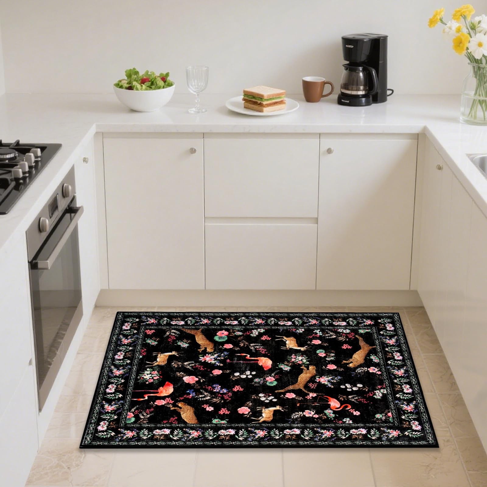 2×3 Entrance Rug, Washable Boho Animal Floral Stain Resistant and Non Slip Ru…