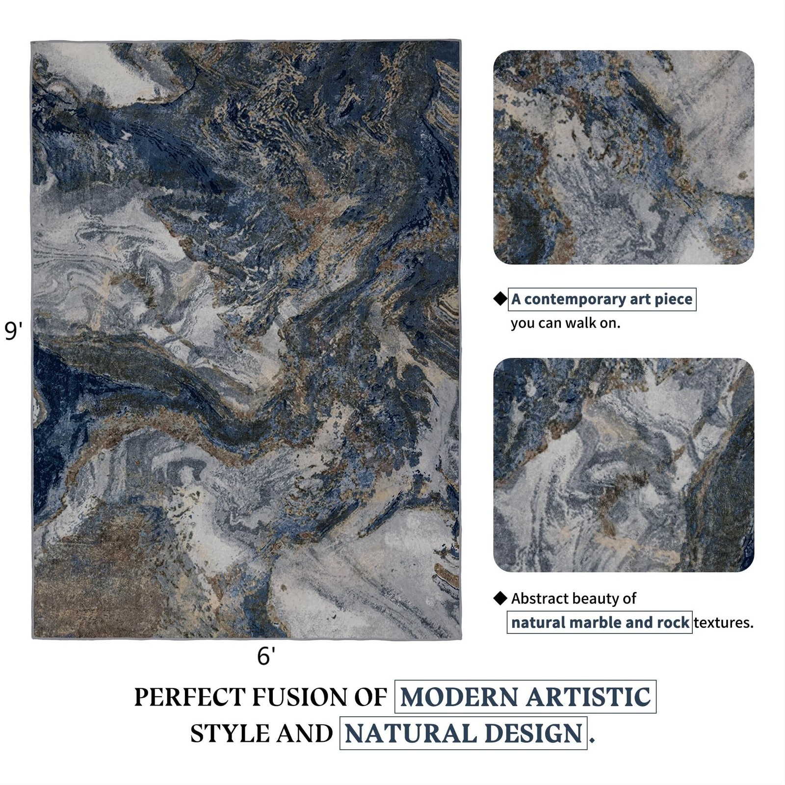 Modern Washable Rug For Living Room Abstract 6×9 Area Rugs For Bedroom Low Pile