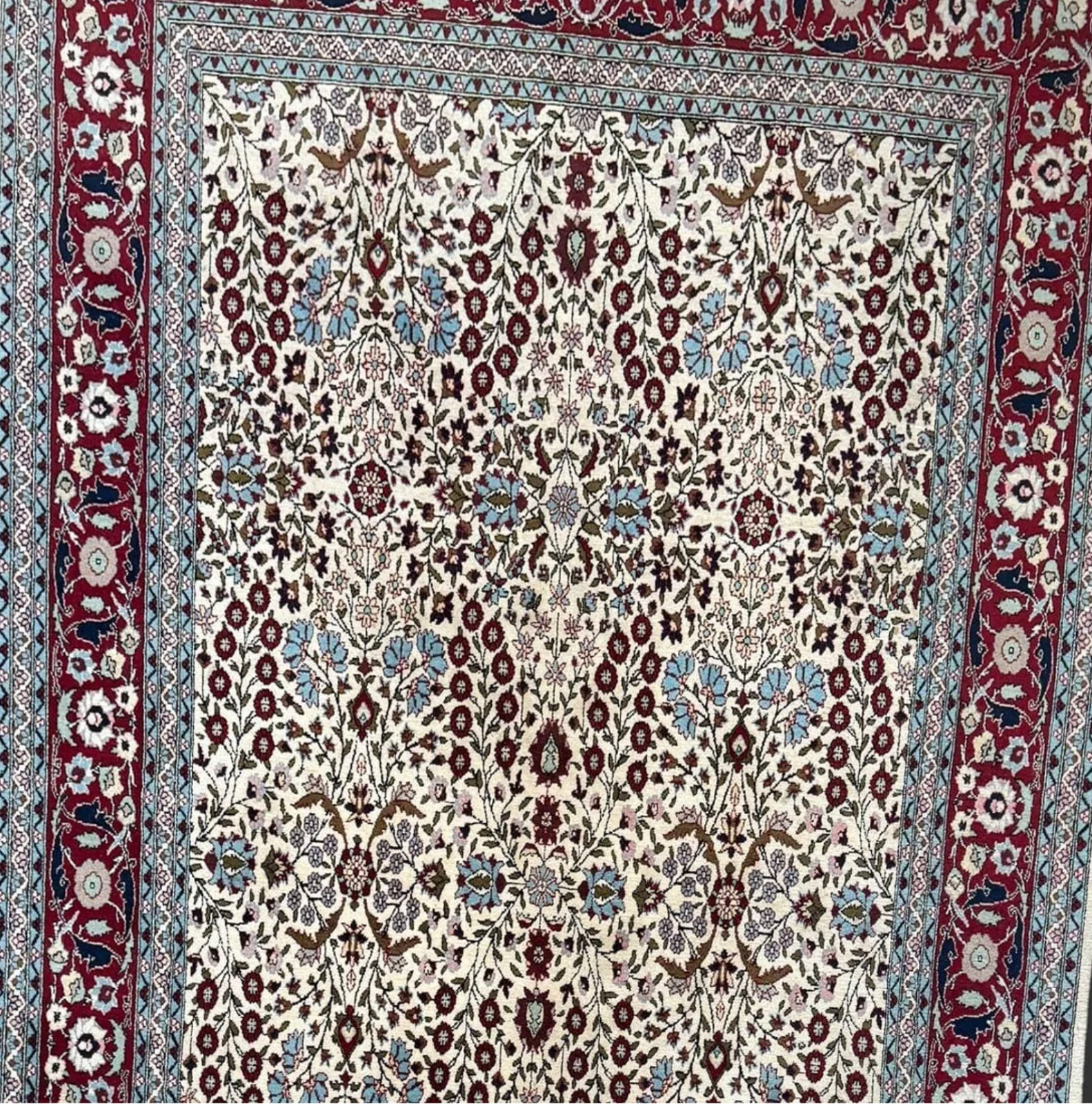 Turkish Hereke Design Wool Rug 8’10” x 5’11”, Seven Mountains Pattern
