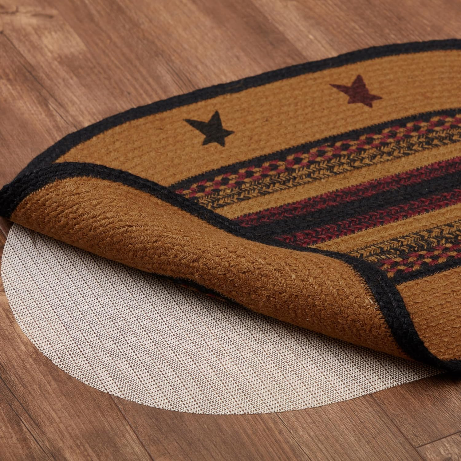 Heritage Farms Primitive Star Jute Yellow Accent Rug Half Circle W/ Pad 16.5″X33