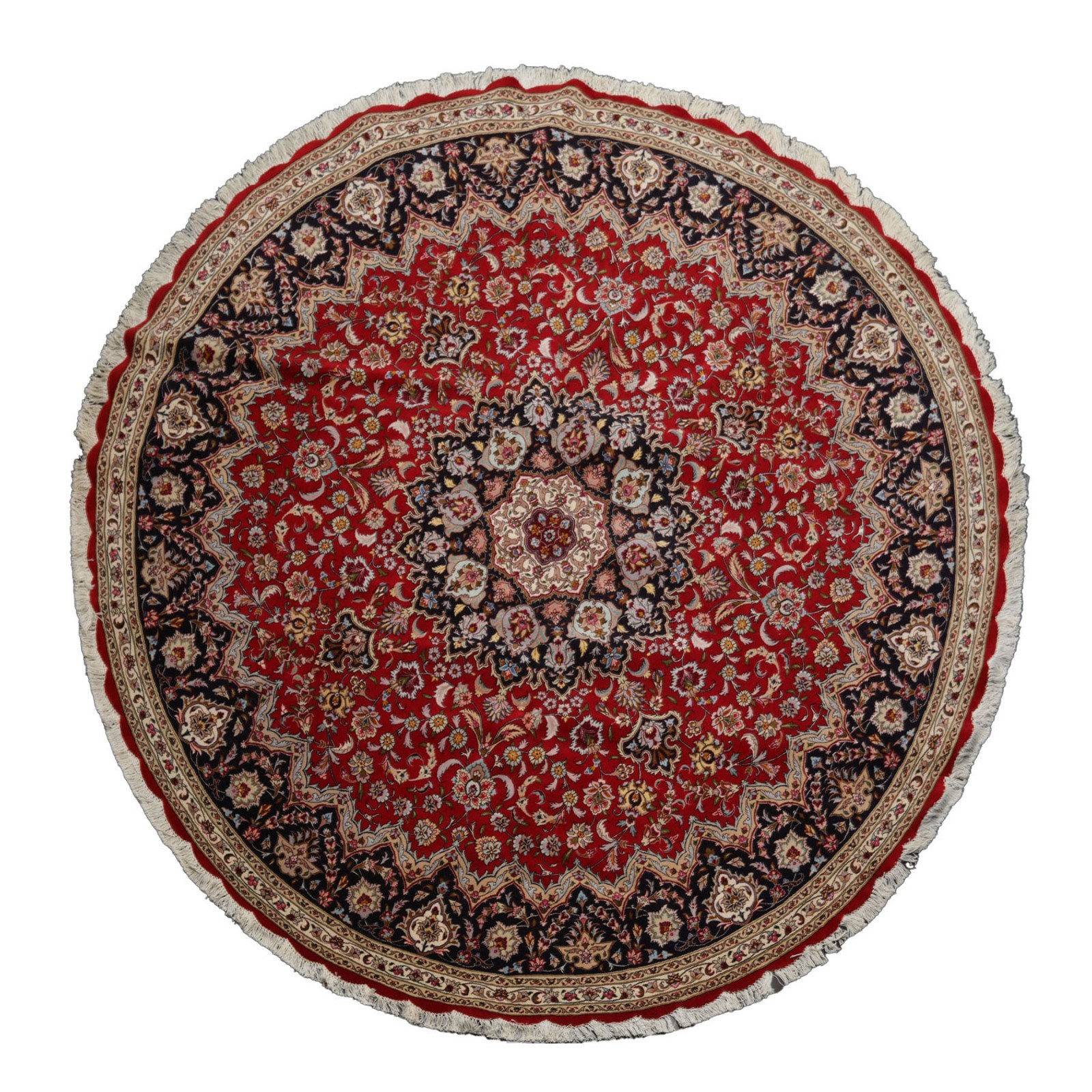 8’2”x8’2” Round Hand Knotted Traditional Wool Red Tabrizz Plush Pile Rug