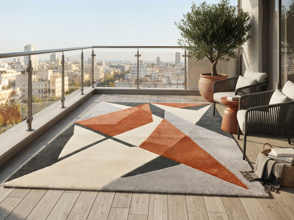 Hand Tufted Wool Area Rug Modern Geometric Abstract Carpet Living Room Rug