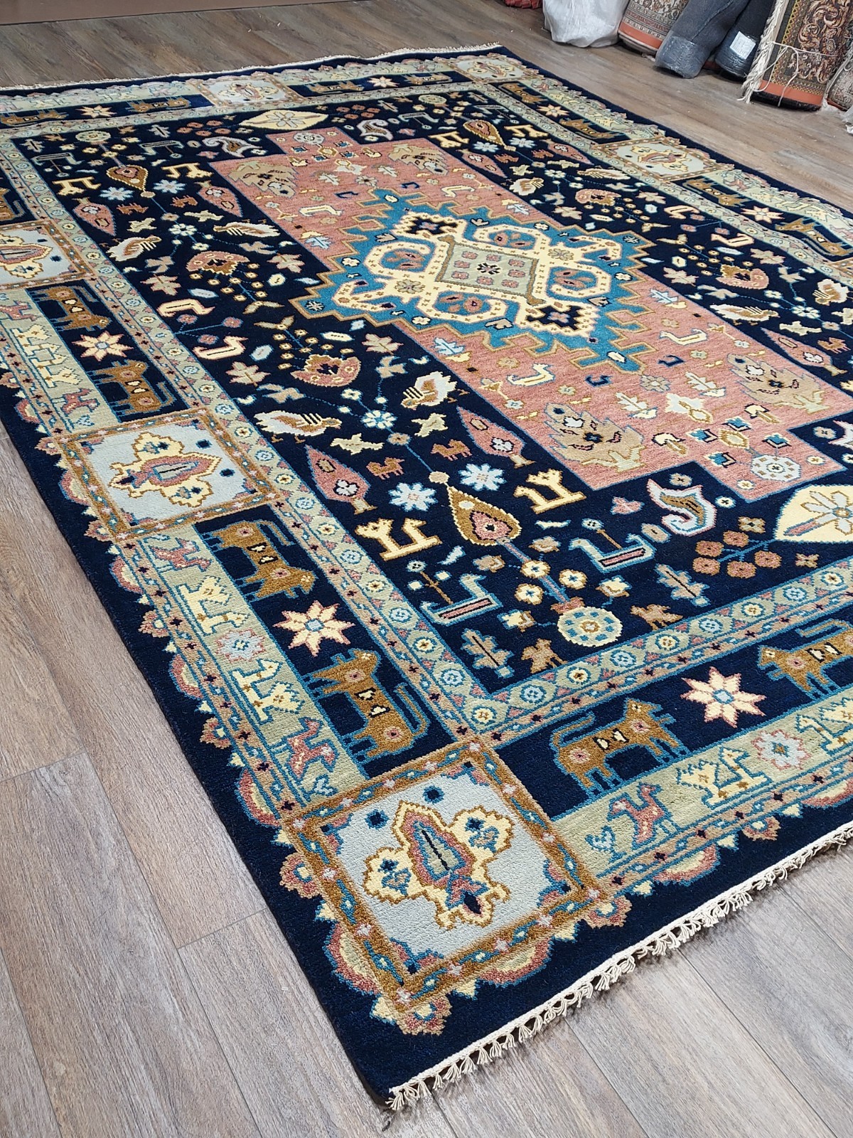 TURKISH OUSHAK RUG.MODERN MULTICOLORED AREA RUG 9×12,HANDMADE BOHEMIAN RUG