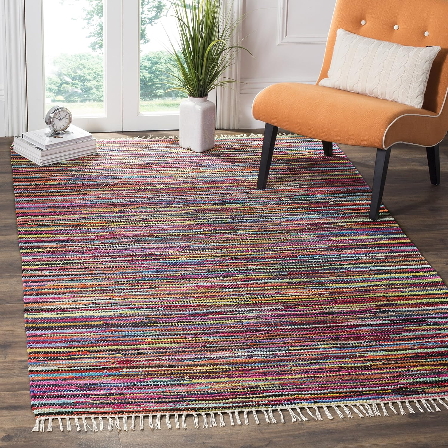 SAFAVIEH Rag Rug Collection Area Rug – 10′ X 14′, Multi, Handmade Boho Stripe Co