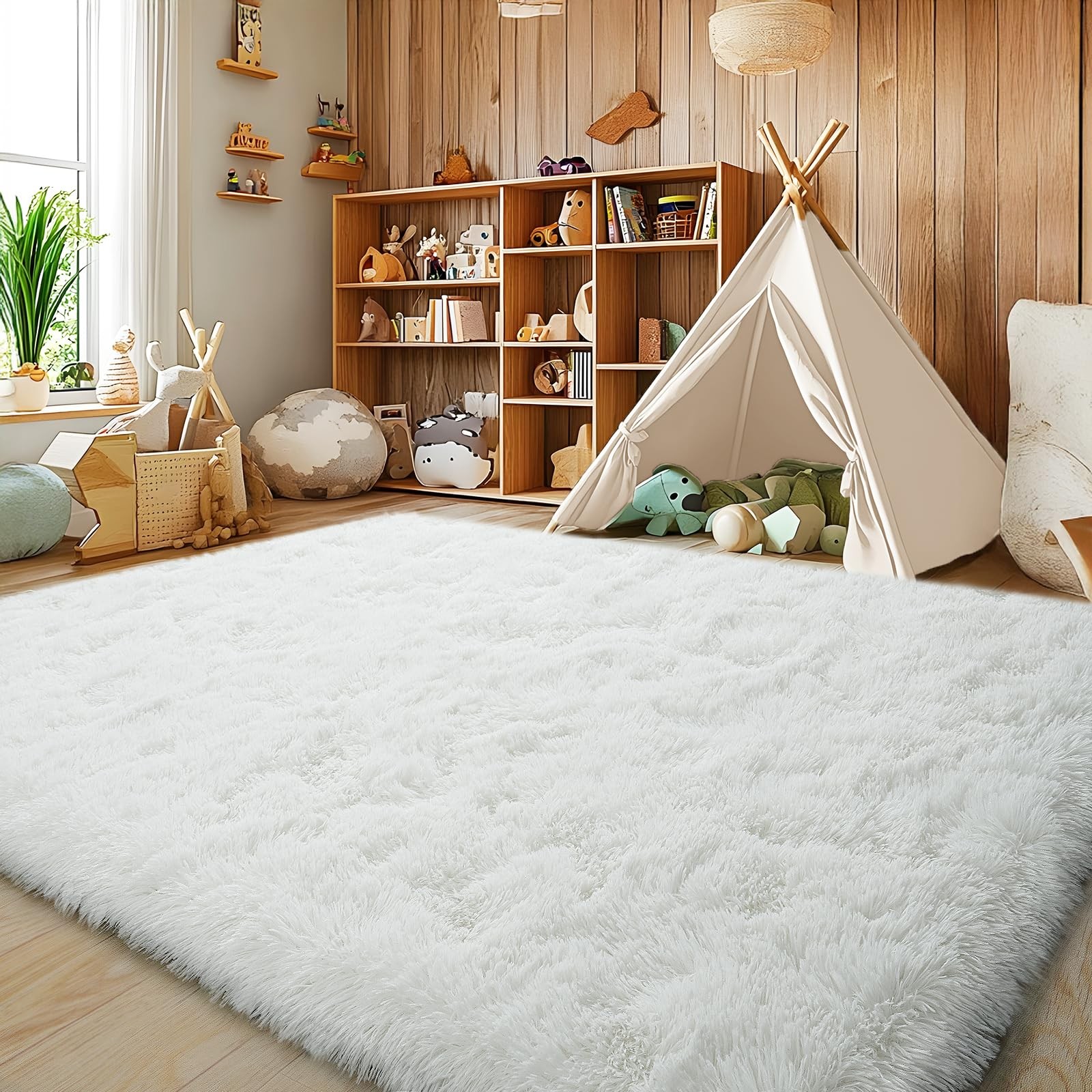 Soft Plush Shag Rug 5×7, Ultra Fluffy Rug for Living Room Bedroom, Non-Slip F…