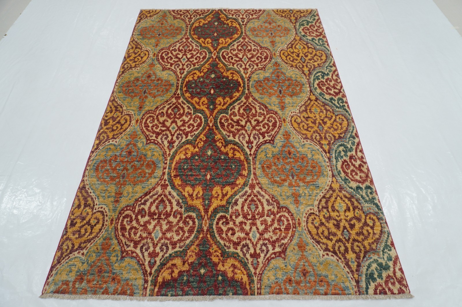 5×7 ft Multicolor Ikat Afghan Hand Knotted Wool Area Rug 4’5″x6’7″