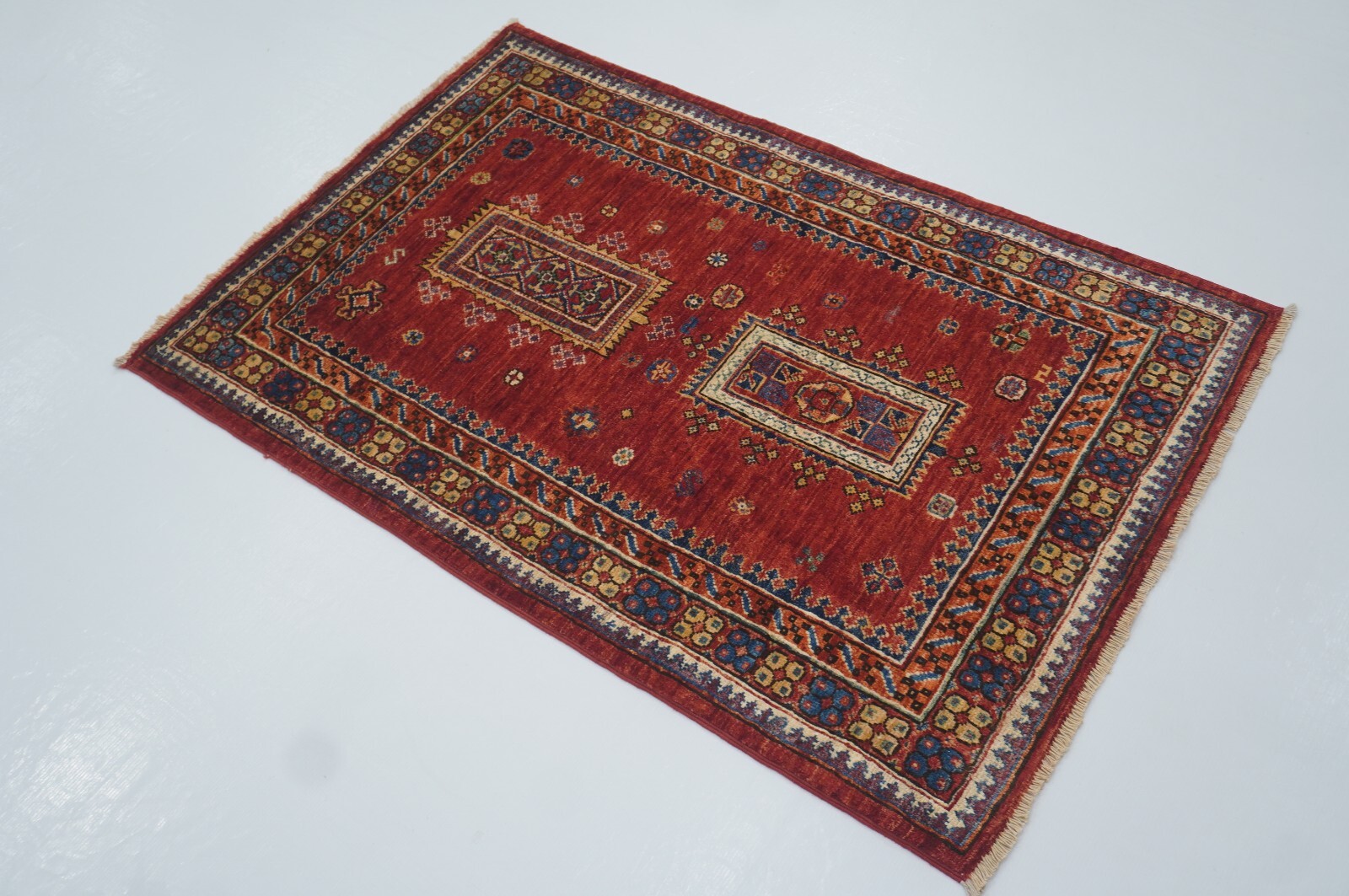 3 x 4 ft Red Oriental Afghan Hand Knotted Tribal Area Rug