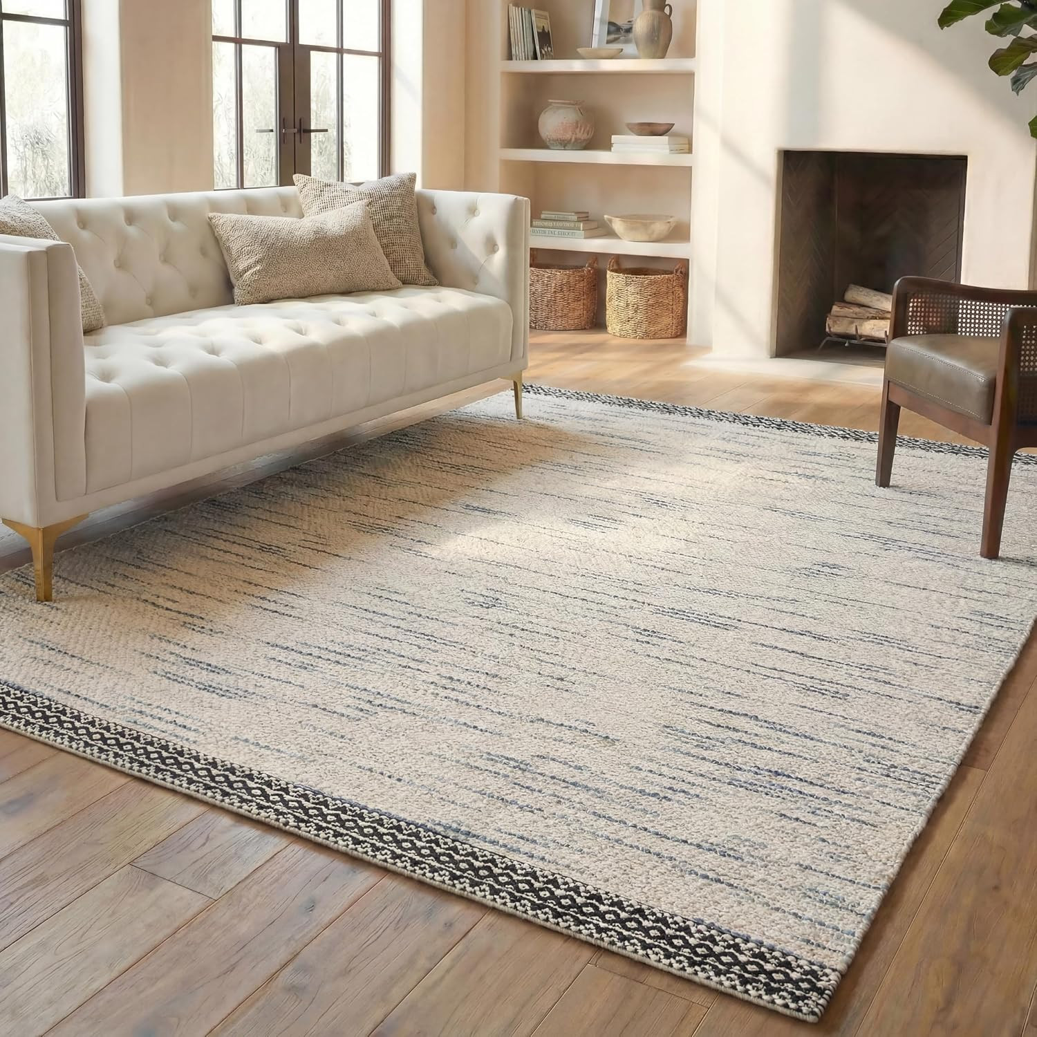 SAFAVIEH Area Rug 8X10 – Natura Collection – Large – Black & Ivory, Handmade Woo